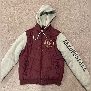 AEROPOSTALE Burgundy Quilted Puffer Hooded Bomber Jacket